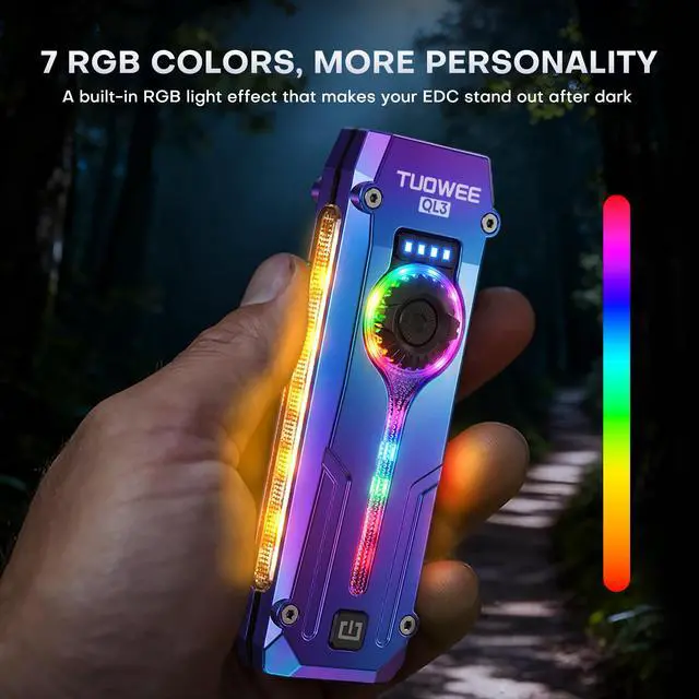 Alt view image 7 of 7 - UV Flat EDC Flashlight Rechargeable 1800 High Lumens Pocket Light with RGB,Magnetic Base Small Flashlights with Dual Switch,Stepless Dimming,USB-C Waterproof Work Flash Light for Work,Home,Emergencies