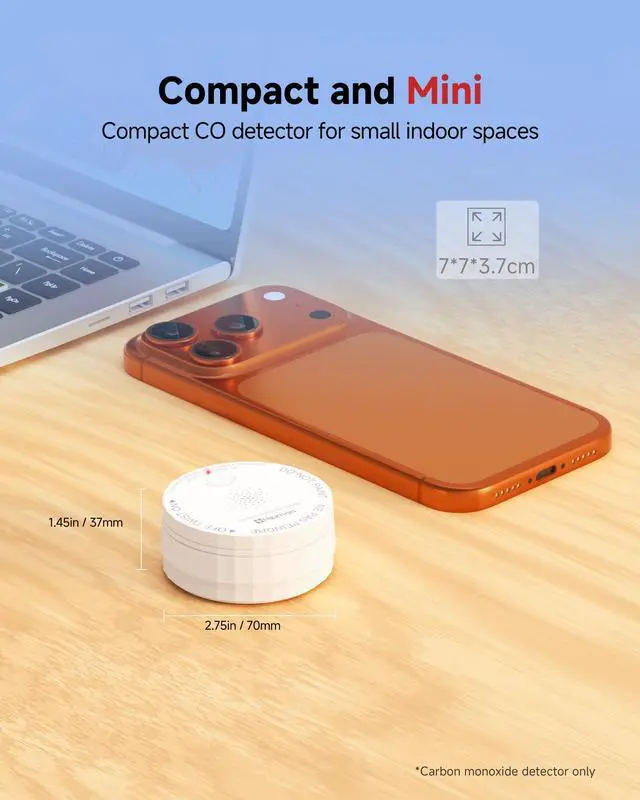 Alt view image 4 of 7 - Carbon Monoxide Detectors, Nano-Sized Portable CO Alarm Battery Powered, UL 2034 5th Certified, 10-Year Battery Figaro Sensor, 85 dB, Test Button, Small CO Detector for Home Travel Vehicle RV