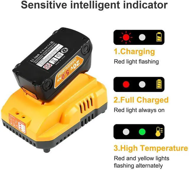 Alt view image 2 of 7 - 20v Max Battery Replacement for Dewalt Battery 5.0Ah with DCB112 Battery Charger Station for DCB200 DCB120