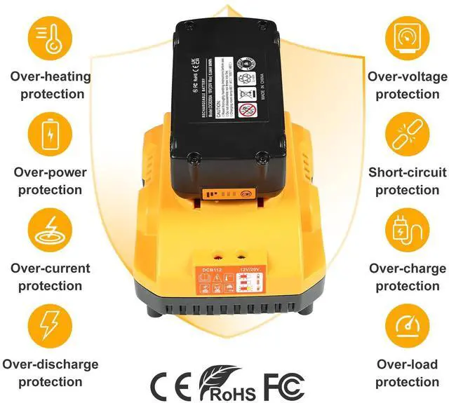 Alt view image 3 of 7 - 20v Max Battery Replacement for Dewalt Battery 5.0Ah with DCB112 Battery Charger Station for DCB200 DCB120