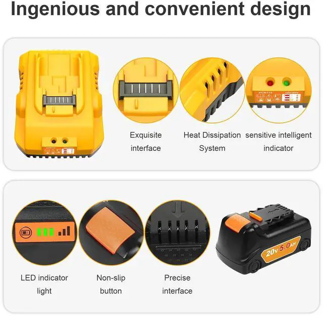 Alt view image 5 of 7 - 20v Max Battery Replacement for Dewalt Battery 5.0Ah with DCB112 Battery Charger Station for DCB200 DCB120