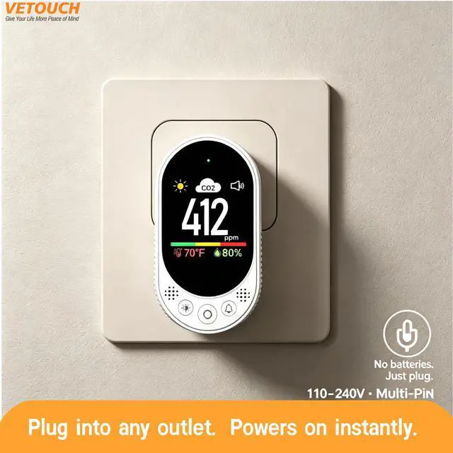 Alt view image 3 of 7 - Plug in CO2 Detector Wall, 3-in-1 Air Quality Monitor CO2 Alarm, Digital Display CO2 Monitor, Household Temp Humidity Meter, Real-Time CO2 Level Sensor Alert for Home Office School Garage