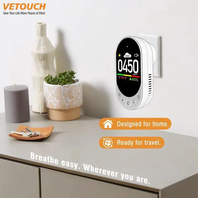 Alt view image 7 of 7 - Plug in CO2 Detector Wall, 3-in-1 Air Quality Monitor CO2 Alarm, Digital Display CO2 Monitor, Household Temp Humidity Meter, Real-Time CO2 Level Sensor Alert for Home Office School Garage