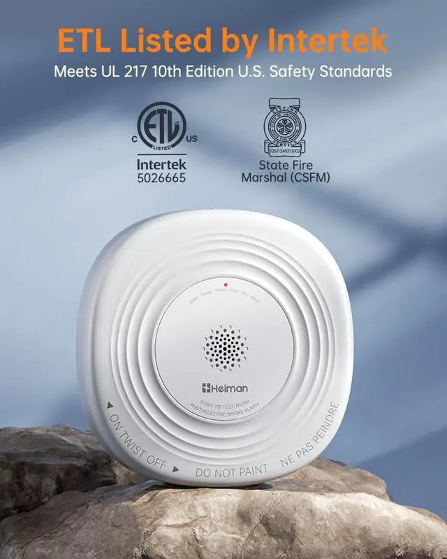 Alt view image 2 of 6 - Smoke Detector 10 Year Battery, photoelectric Smoke Alarm | ETL listed to UL 217 10th Ed. & CAN/ULC S531 5th Ed., 10-Year Sealed Battery, EOL alert, photoelectric, 85dB