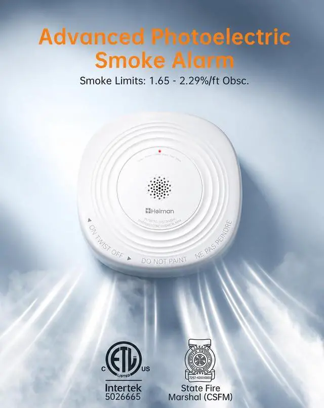 Alt view image 3 of 6 - Smoke Detector 10 Year Battery, photoelectric Smoke Alarm | ETL listed to UL 217 10th Ed. & CAN/ULC S531 5th Ed., 10-Year Sealed Battery, EOL alert, photoelectric, 85dB