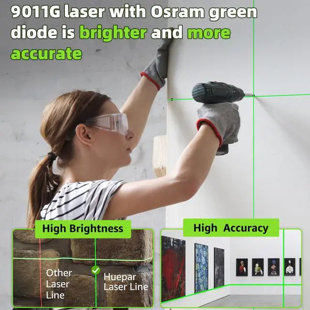 Alt view image 2 of 7 - Laser Level, 100Ft Self Leveling Green Cross Line Laser for Picture Hanging, Tile, Decoration & DIY Construction 360° Magnetic Base & AA Battery, Indoor Use