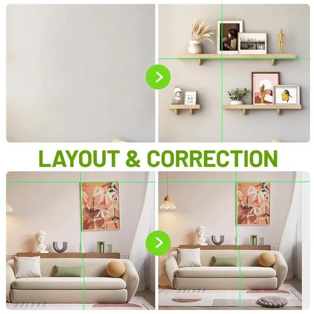 Alt view image 3 of 7 - Laser Level, 100Ft Self Leveling Green Cross Line Laser for Picture Hanging, Tile, Decoration & DIY Construction 360° Magnetic Base & AA Battery, Indoor Use