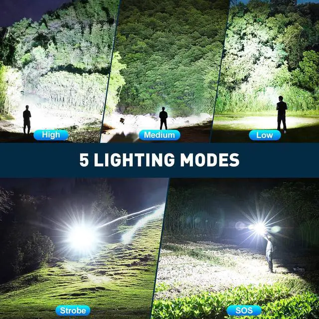 Alt view image 3 of 7 - 2 Pack Rechargeable Flashlight, 99,000 High Lumens LED Flashlight with 5 Modes, IPX7 Waterproof, Adjustable Focus, Powerful Handheld Flash Light for Camping, Hiking, Emergency, Home Use