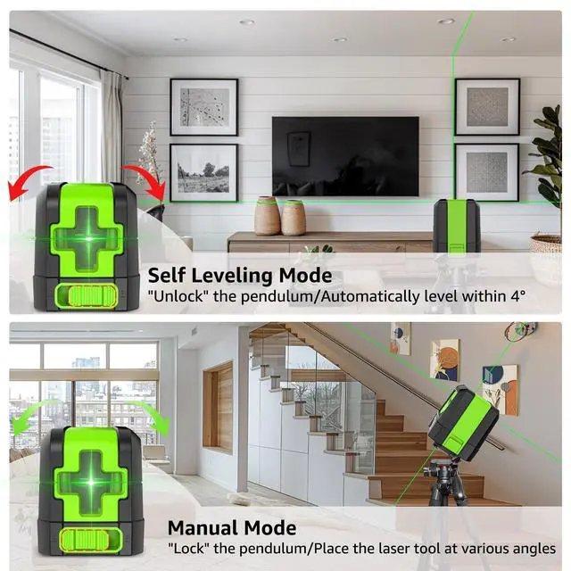 Alt view image 5 of 7 - Laser Level, 100Ft Self Leveling Green Cross Line Laser for Picture Hanging, Tile, Decoration & DIY Construction 360° Magnetic Base & AA Battery, Indoor Use