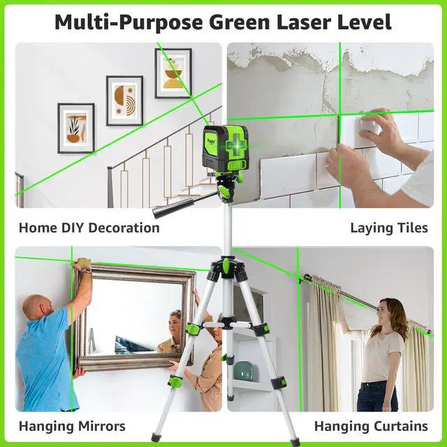 Alt view image 7 of 7 - Laser Level, 100Ft Self Leveling Green Cross Line Laser for Picture Hanging, Tile, Decoration & DIY Construction 360° Magnetic Base & AA Battery, Indoor Use