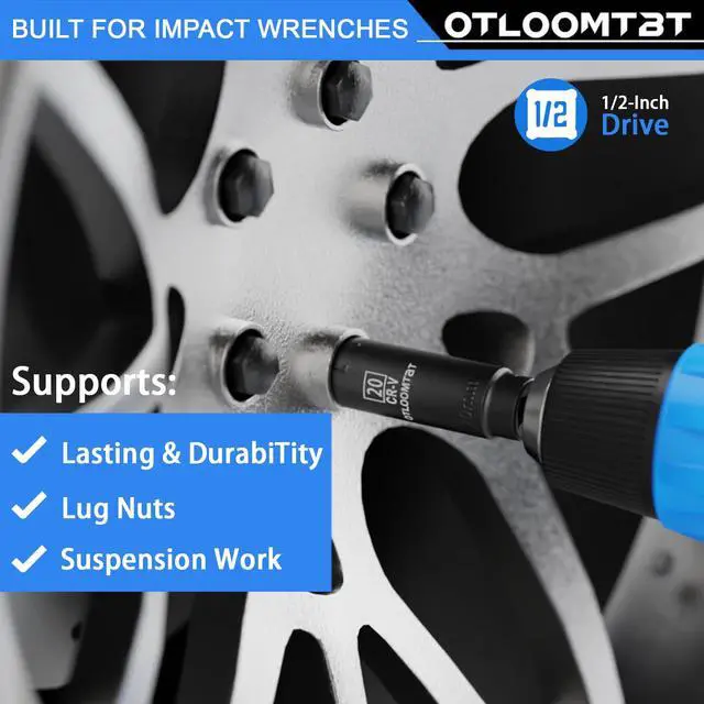Alt view image 3 of 7 - 32PCS Impact Socket Set 1/2" Drive Metric & SAE Deep Sockets | Heavy Duty CR-V Steel Construction with Extension Bar, 6-Point Design, Laser Markings & Storage Case for Auto Repair