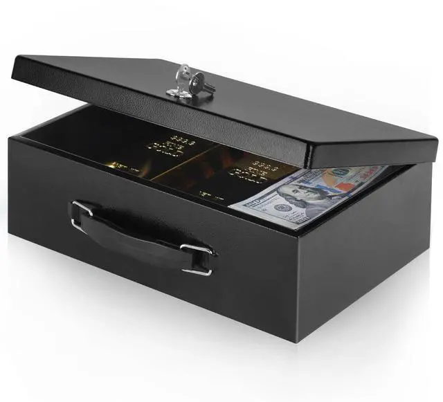 Main image of Fireproof Document Box with Key Lock, Fire Safe Box, Black | Fire and water resistant lock box for documents, passports, cash and valuables, keeping secure at home, 12.8 x 8.5 x 4.5 Inch