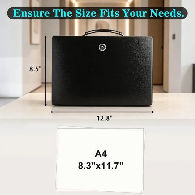 Alt view image 3 of 7 - Fireproof Document Box with Key Lock, Fire Safe Box, Black | Fire and water resistant lock box for documents, passports, cash and valuables, keeping secure at home, 12.8 x 8.5 x 4.5 Inch