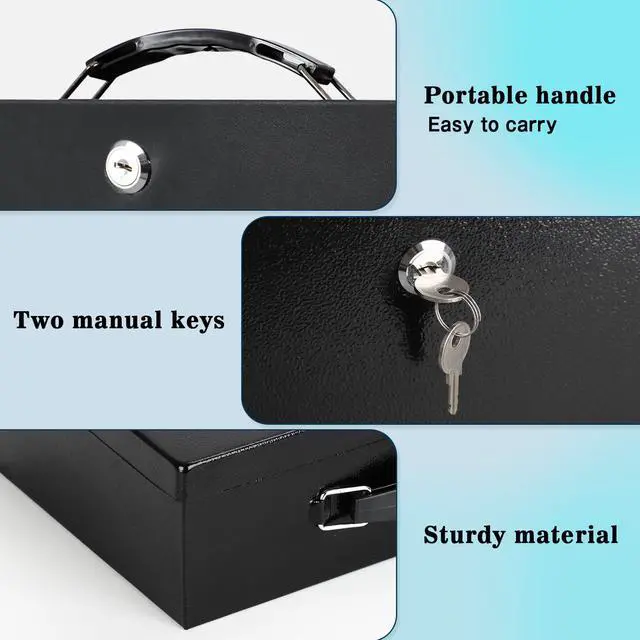 Alt view image 4 of 7 - Fireproof Document Box with Key Lock, Fire Safe Box, Black | Fire and water resistant lock box for documents, passports, cash and valuables, keeping secure at home, 12.8 x 8.5 x 4.5 Inch