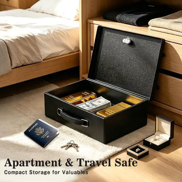 Alt view image 7 of 7 - Fireproof Document Box with Key Lock, Fire Safe Box, Black | Fire and water resistant lock box for documents, passports, cash and valuables, keeping secure at home, 12.8 x 8.5 x 4.5 Inch