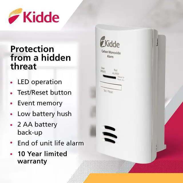 Alt view image 2 of 7 - Carbon Monoxide Detector, Plug-in Wall with AA Battery Backup, Test-Hush Button