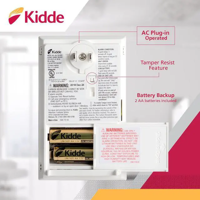 Alt view image 3 of 7 - Carbon Monoxide Detector, Plug-in Wall with AA Battery Backup, Test-Hush Button