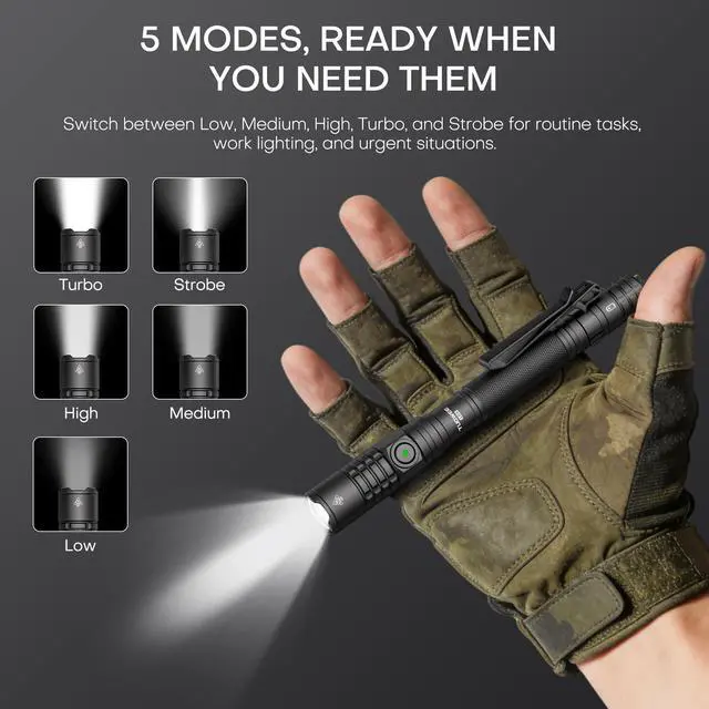 Alt view image 3 of 7 - EDC Tactical Flashlight Rechargeable,Dual Modes 1500 High Lumens Pen Flashlight, Dual Switch Pocket LED Flashlight, Super Bright Small Flash Light for Emergency, Camping, Home