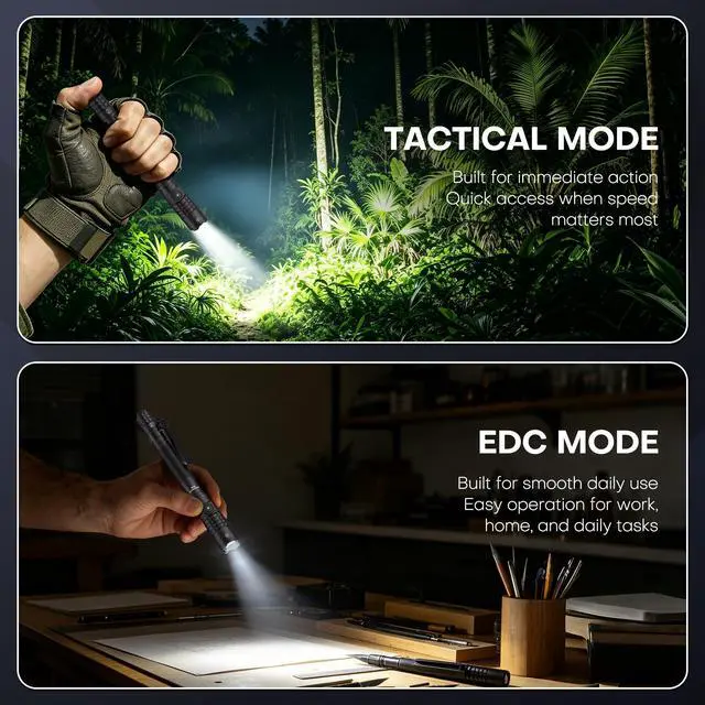 Alt view image 5 of 7 - EDC Tactical Flashlight Rechargeable,Dual Modes 1500 High Lumens Pen Flashlight, Dual Switch Pocket LED Flashlight, Super Bright Small Flash Light for Emergency, Camping, Home