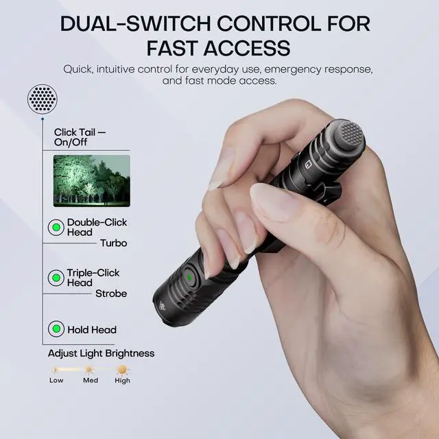 Alt view image 7 of 7 - EDC Tactical Flashlight Rechargeable,Dual Modes 1500 High Lumens Pen Flashlight, Dual Switch Pocket LED Flashlight, Super Bright Small Flash Light for Emergency, Camping, Home