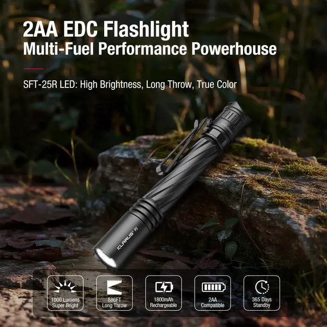 Alt view image 2 of 7 - P2 Tactical Pen Light, 1000 Lumens 886ft Throw, USB-C Rechargeable or 2AA Compatible, IPX8 Waterproof Small EDC Pocket Flashlight for Office Home Security