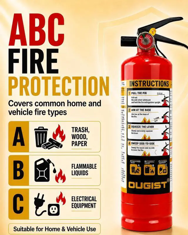 Alt view image 2 of 7 - Essential Fire Extinguisher for Home, 1-A:10-B:C, DRY1L, 1 Pack | Residential Multi-Purpose Extinguisher for Small Household, Kitchen, Garage and Vehicle Fires; 2.5 Lb, Dry Chemical