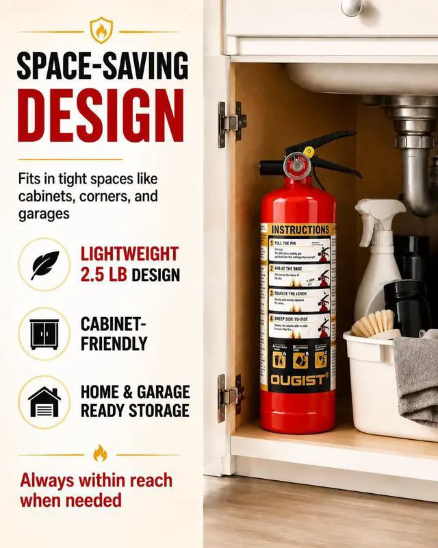 Alt view image 3 of 7 - Essential Fire Extinguisher for Home, 1-A:10-B:C, DRY1L, 1 Pack | Residential Multi-Purpose Extinguisher for Small Household, Kitchen, Garage and Vehicle Fires; 2.5 Lb, Dry Chemical