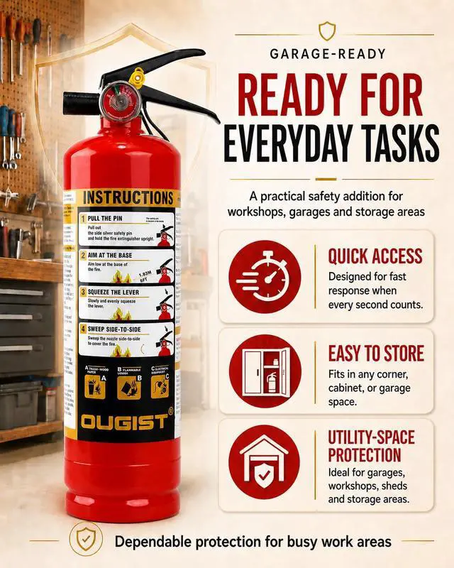 Alt view image 4 of 7 - Essential Fire Extinguisher for Home, 1-A:10-B:C, DRY1L, 1 Pack | Residential Multi-Purpose Extinguisher for Small Household, Kitchen, Garage and Vehicle Fires; 2.5 Lb, Dry Chemical