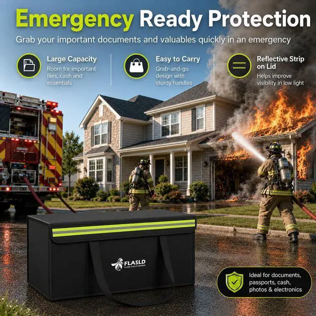 Alt view image 2 of 7 - Large Fireproof Document Bags, 24x12x12 Waterproof Storage Firesafe Bag, Fireproof Folder Safe Box for Cash, Valuables & Passport, Silicone Coating & Zipper Closure