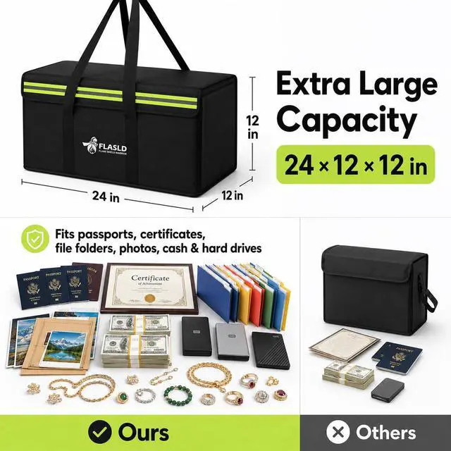 Alt view image 3 of 7 - Large Fireproof Document Bags, 24x12x12 Waterproof Storage Firesafe Bag, Fireproof Folder Safe Box for Cash, Valuables & Passport, Silicone Coating & Zipper Closure
