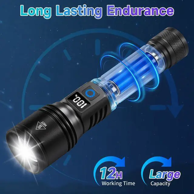 Alt view image 3 of 7 - 2Pack Rechargeable Flashlights High Lumens, Flash Light for Home | 700lm Super Bright with Digital, 5Mode Adjustable Tactical Design, Aluminum LED Powerful 12h Runtime, Waterproof for Camping