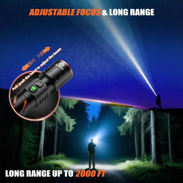 Alt view image 4 of 7 - USB C Rechargeable Flashlight High Lumens 100000 Powerful 5.75 Long | Super Bright 30W LED, Long Distance & Long Lasting 12H, Single Click 3-Mode, USB Output & LCD Display, for Hiking Home Travel