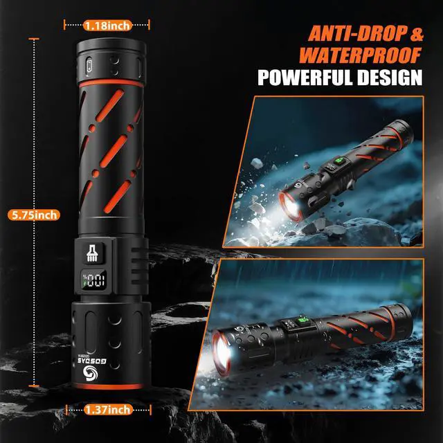 Alt view image 7 of 7 - USB C Rechargeable Flashlight High Lumens 100000 Powerful 5.75 Long | Super Bright 30W LED, Long Distance & Long Lasting 12H, Single Click 3-Mode, USB Output & LCD Display, for Hiking Home Travel