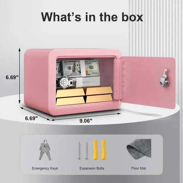 Alt view image 2 of 7 - 0.23 Cubic Small Safe Box for Home, Mini Safes for Kids, Pink Safe | Security Cabinet Safes with Cutting-edge Bending, Lock Box with Keys for Money Cash, 6.69x 9.06x 6.69 Inches, Pink