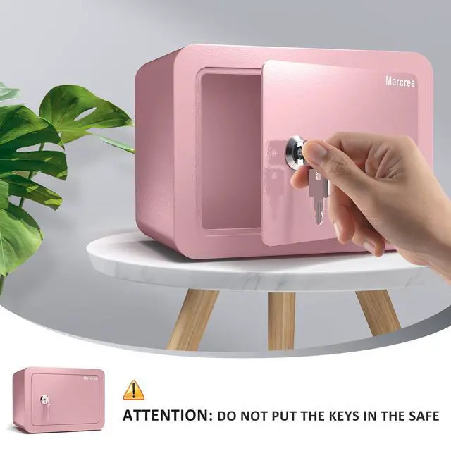 Alt view image 4 of 7 - 0.23 Cubic Small Safe Box for Home, Mini Safes for Kids, Pink Safe | Security Cabinet Safes with Cutting-edge Bending, Lock Box with Keys for Money Cash, 6.69x 9.06x 6.69 Inches, Pink