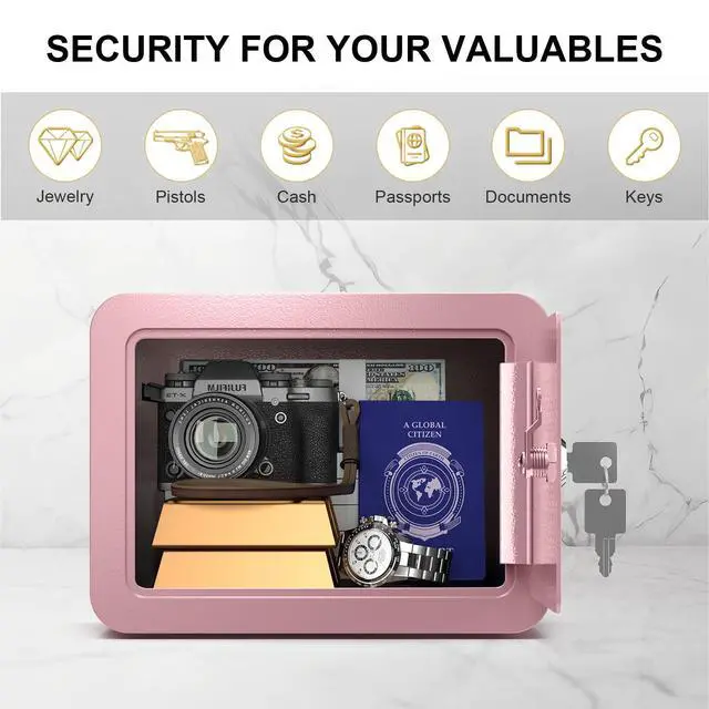 Alt view image 5 of 7 - 0.23 Cubic Small Safe Box for Home, Mini Safes for Kids, Pink Safe | Security Cabinet Safes with Cutting-edge Bending, Lock Box with Keys for Money Cash, 6.69x 9.06x 6.69 Inches, Pink