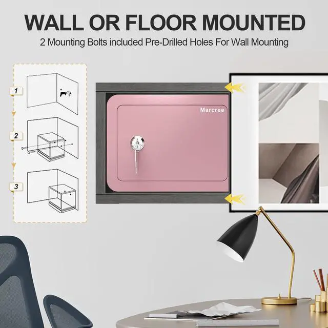 Alt view image 6 of 7 - 0.23 Cubic Small Safe Box for Home, Mini Safes for Kids, Pink Safe | Security Cabinet Safes with Cutting-edge Bending, Lock Box with Keys for Money Cash, 6.69x 9.06x 6.69 Inches, Pink