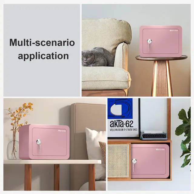Alt view image 7 of 7 - 0.23 Cubic Small Safe Box for Home, Mini Safes for Kids, Pink Safe | Security Cabinet Safes with Cutting-edge Bending, Lock Box with Keys for Money Cash, 6.69x 9.06x 6.69 Inches, Pink