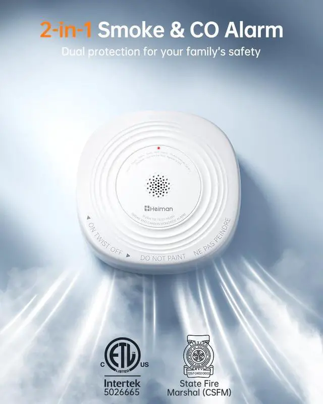 Alt view image 3 of 6 - Smoke Detector Carbon Monoxide Detector Combo 10 Year Battery | ETL listed to UL 217 10th Ed. & UL 2034 5th Ed., 10-year sealed battery, EOL alert, photoelectric, electrochemical CO, 85dB