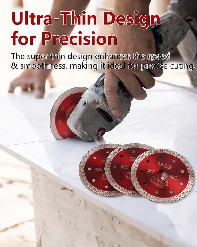 Alt view image 4 of 7 - 5Pcs 4.5" Diamond Saw Blades, Tile Cutting Blade for Angle Grinder | Clean Cuts with Less Chipping, Smooth Finish for Porcelain Ceramic Granite Tile Marble, Less-Wobble Core, Wet/Dry Cuts