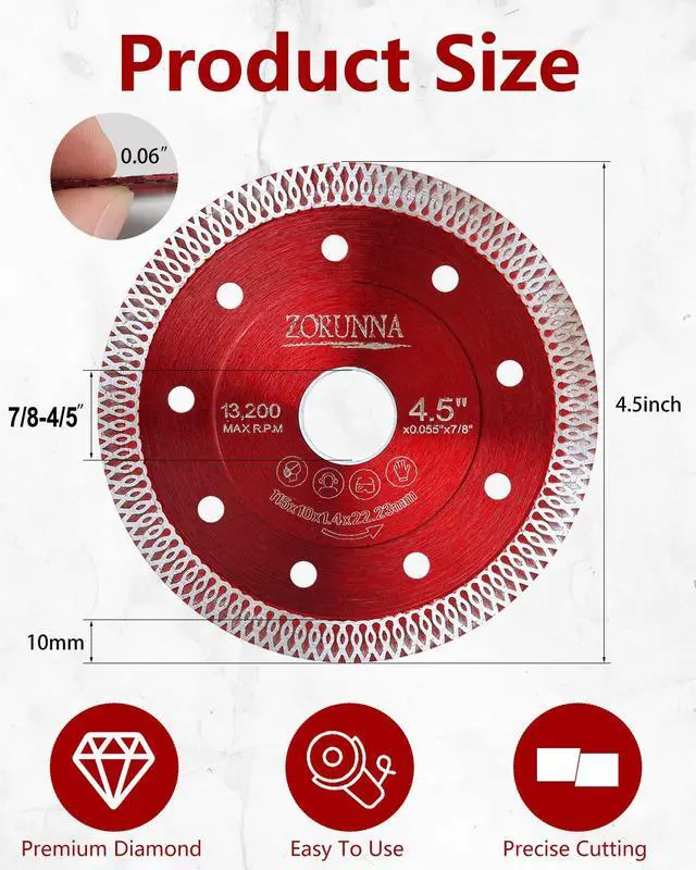 Alt view image 5 of 7 - 5Pcs 4.5" Diamond Saw Blades, Tile Cutting Blade for Angle Grinder | Clean Cuts with Less Chipping, Smooth Finish for Porcelain Ceramic Granite Tile Marble, Less-Wobble Core, Wet/Dry Cuts