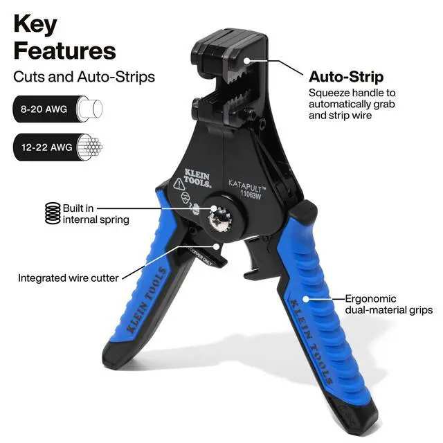 Alt view image 2 of 6 - 11063W Wire Cutter/Stripper, Heavy Duty Automatic Tool for 8-20 AWG Solid and 10-22 AWG Stranded Electrical Wire