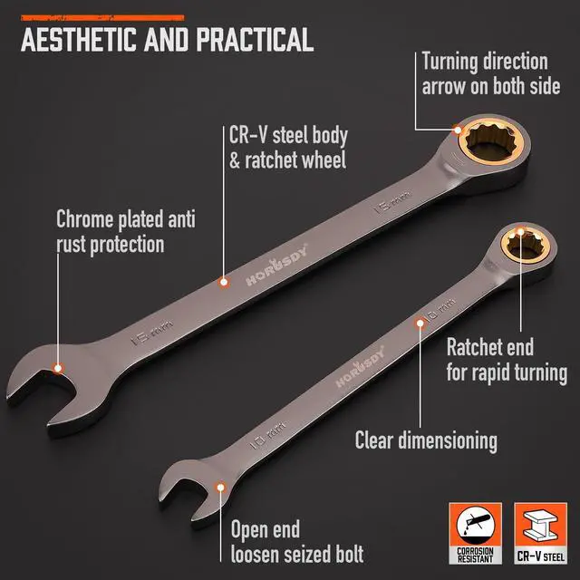 Alt view image 2 of 7 - 12-Piece Metric Ratcheting Wrench Set | 8-19 mm | Ratchet Combination Wrenches Set with Organizer | 72-Teeth | Chrome Vanadium Steel