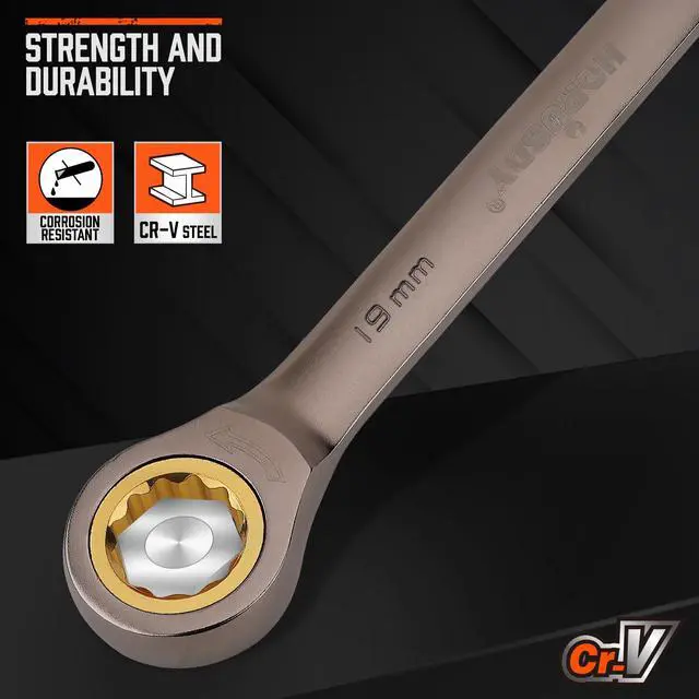 Alt view image 4 of 7 - 12-Piece Metric Ratcheting Wrench Set | 8-19 mm | Ratchet Combination Wrenches Set with Organizer | 72-Teeth | Chrome Vanadium Steel