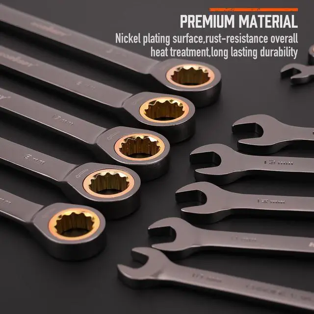 Alt view image 5 of 7 - 12-Piece Metric Ratcheting Wrench Set | 8-19 mm | Ratchet Combination Wrenches Set with Organizer | 72-Teeth | Chrome Vanadium Steel
