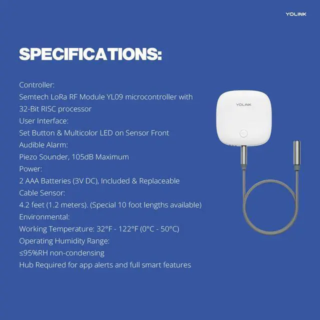 Alt view image 2 of 7 - Water Leak Sensor 2,1/4 Mile World's Longest Range Smart Home Water Leak Sensor,Water Leak Detector with Built-in Siren Up to 105dB,Works with Alexa and IFTTT- Hub Required,YS7904-UC