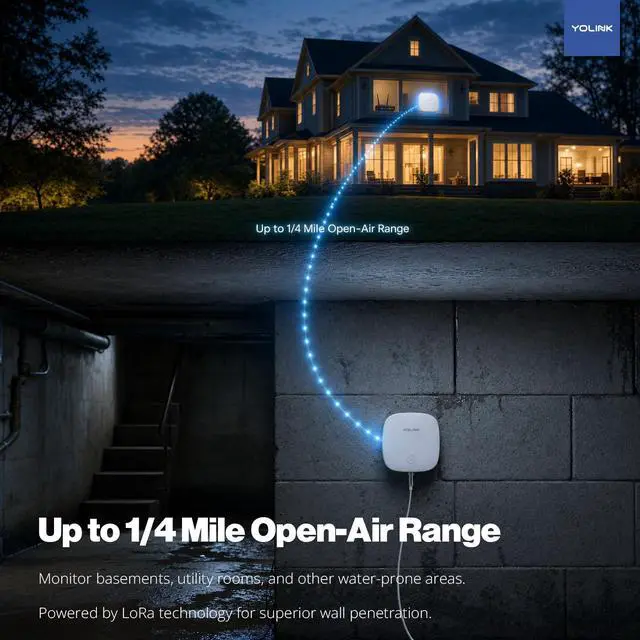 Alt view image 3 of 7 - Water Leak Sensor 2,1/4 Mile World's Longest Range Smart Home Water Leak Sensor,Water Leak Detector with Built-in Siren Up to 105dB,Works with Alexa and IFTTT- Hub Required,YS7904-UC