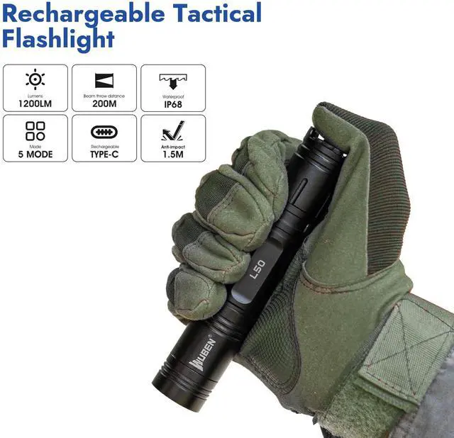 Alt view image 3 of 7 - L50 Rechargeable Tactical Flashlight, 1200 High Lumens Super Bright Handheld Flashlighs, IP68 with 5 Mode Pocket Light, LED Tail Switch Flash Light for Emergencie Camping Home Inspection Repair