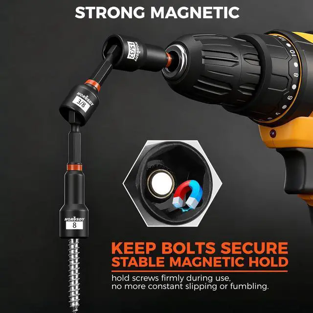 Alt view image 5 of 7 - Upgraded 79-Piece Magnetic Impact Nut Driver Set, Metric & SAE with 3LB Magnetic Pickup Tool, Socket Adapters, Wing Nut Driver, Universal Sockets, Quick-Change Bit Holder & Extensions, Power Bits