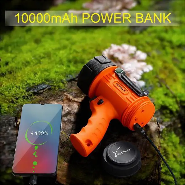Alt view image 5 of 7 - Rechargeable Spotlight,Handheld Rechargeable Flashlight 200,000 Lumens LED, IP67 Waterproof 12 Hours Running for Boating, Camping, Hunting